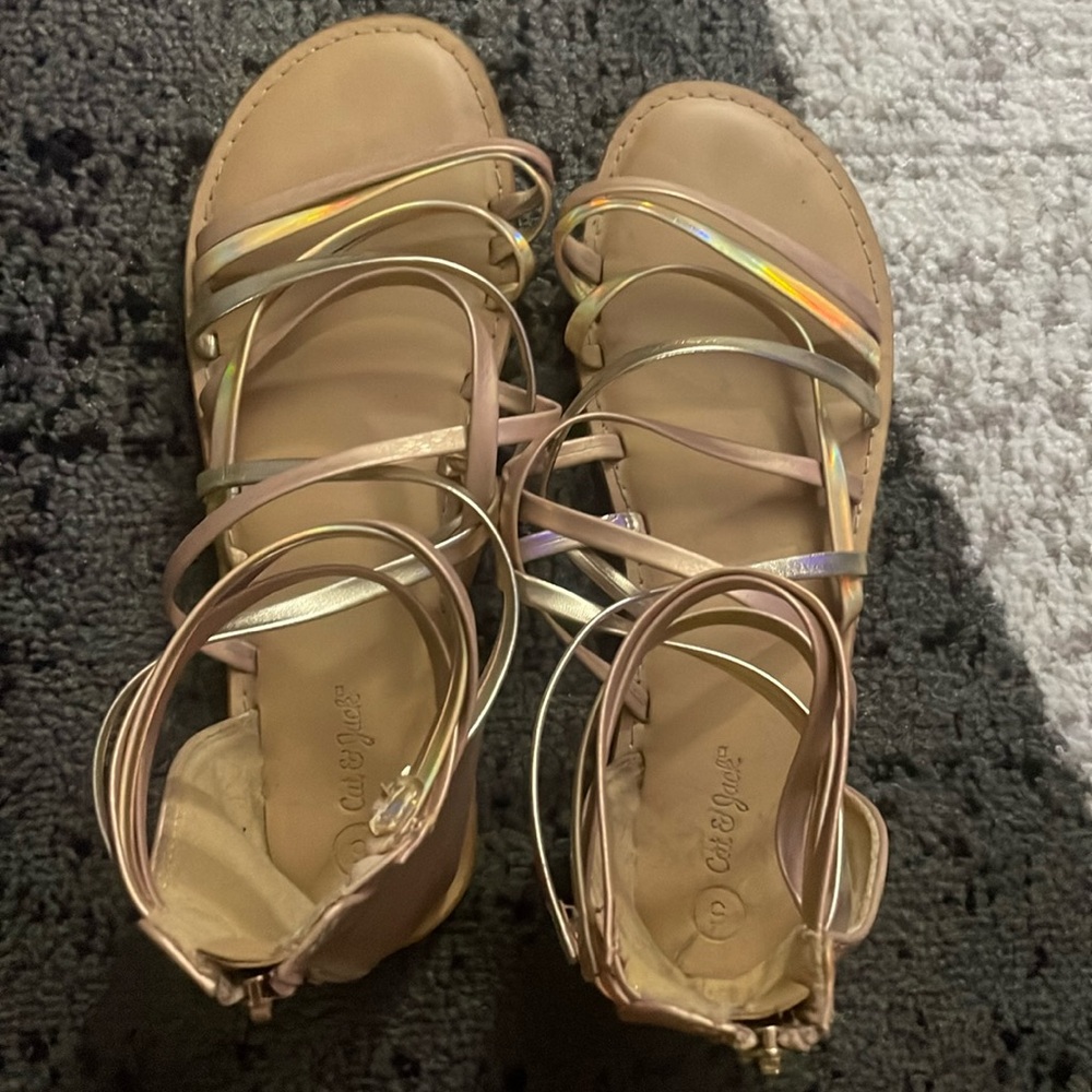 Cat & Jack Dion Girls' size 5 Pink Rose Gold Strappy Gladiator Sandals